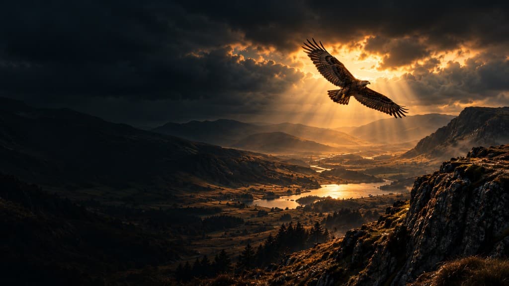 Eagle over a sunlit valley